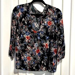 Floral Print Women's Top - Black, Red, and Blue